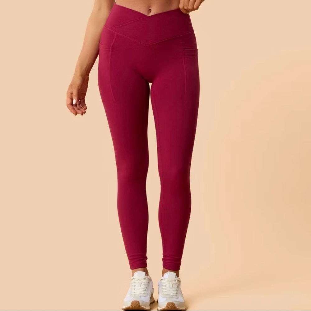 Blogilates Women's Crisscross High-Rise Leggings, Burgundy, NWT